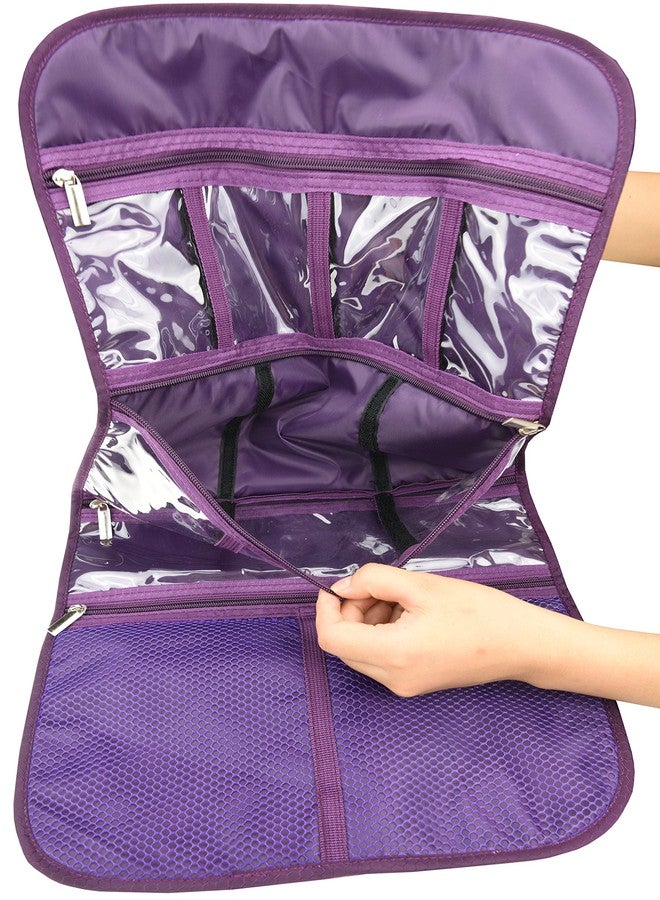 فريجريس حقيبة سفر فاخرة معلقة لأدوات النظافة الشخصية من فري جريس - حقيبة تنظيم وتخزين مستحضرات التجميل والمجوهرات وأدوات النظافة والإكسسوارات، حجم كبير، أقسام متعددة (بنفسجي) - Image 4